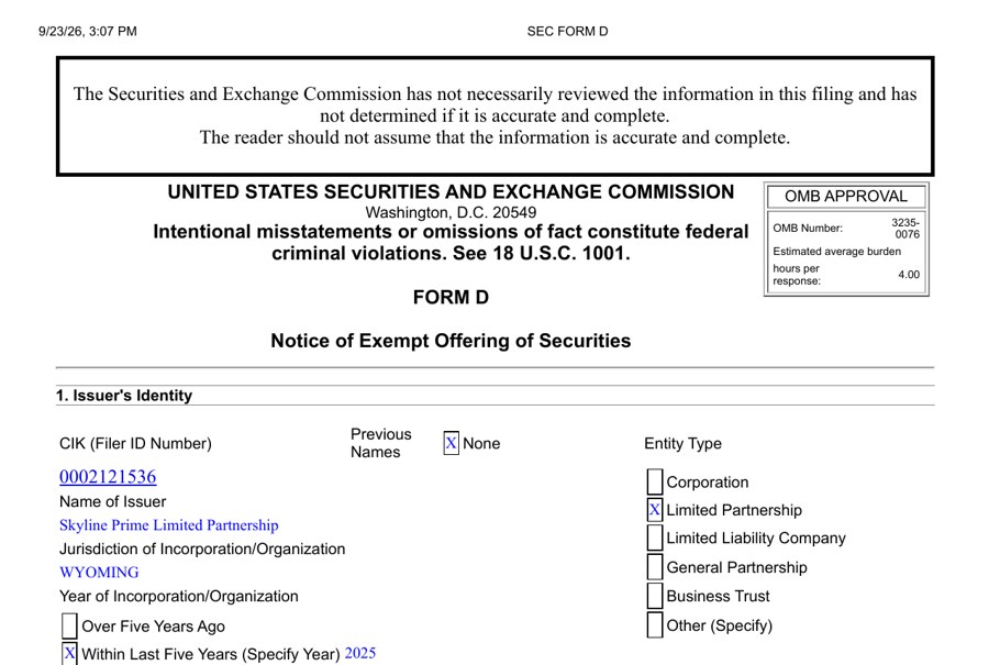 SEC Form D filing, page 1 — opening preview